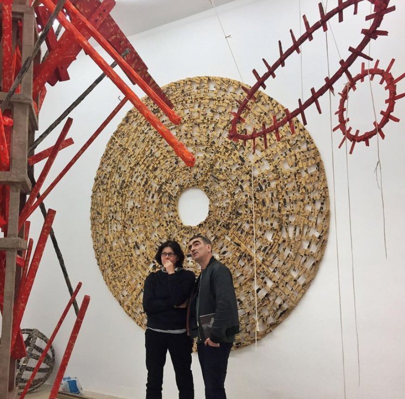 Małgorzata Smagorowicz-Chojnowska i Nicolaus Schafhausen, jurorzy Nagrody Fundacji, Warsaw Gallery Weekend 2019, w galerii Leto