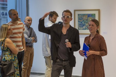 Oscar Dawicki and Kamila Bondar during a guided tour of the "Present?" in Opole, 2017
