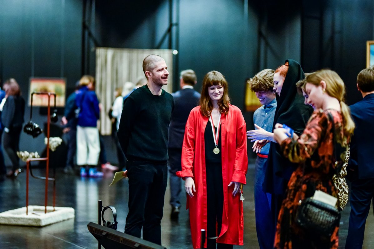 Tymek Borowski and Joanna Halszka Sokołowska during the opening of the exhibition "The Spirit of Nature and Other Fairy Tales", Katowice, 2019